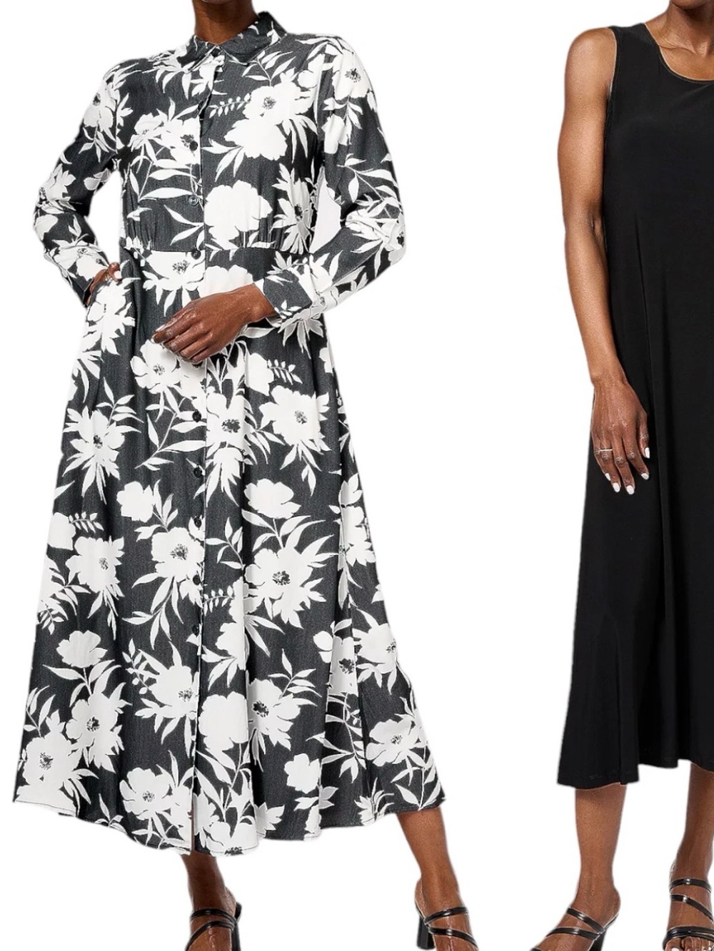 Attitudes by Renee Black & White Floral Long Sleeve Maxi Dress